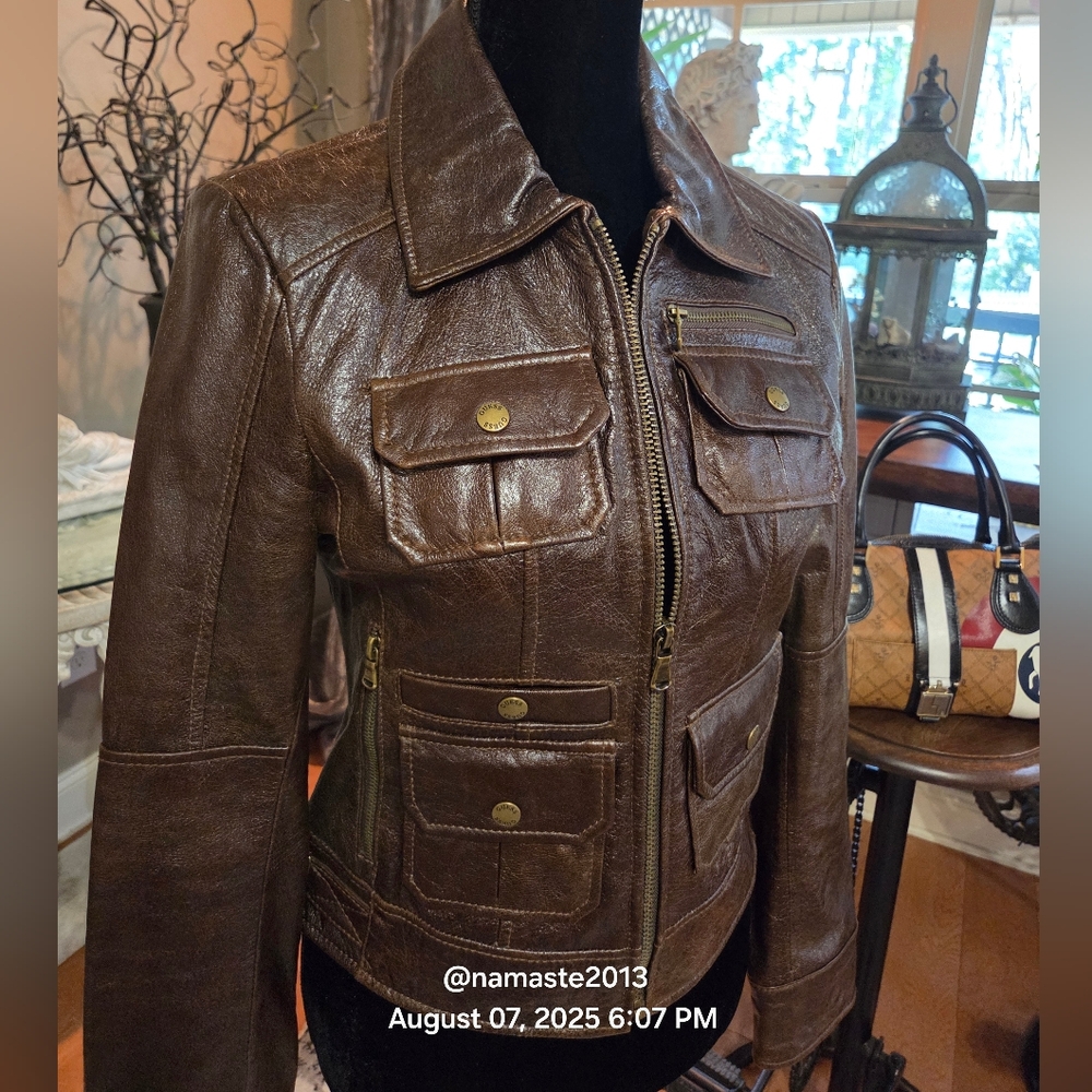 Guess Genuine Leather Moto Biker Grunge Crop Jacket Designer Celebrity #87